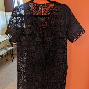 black sheath dress with lace tunic